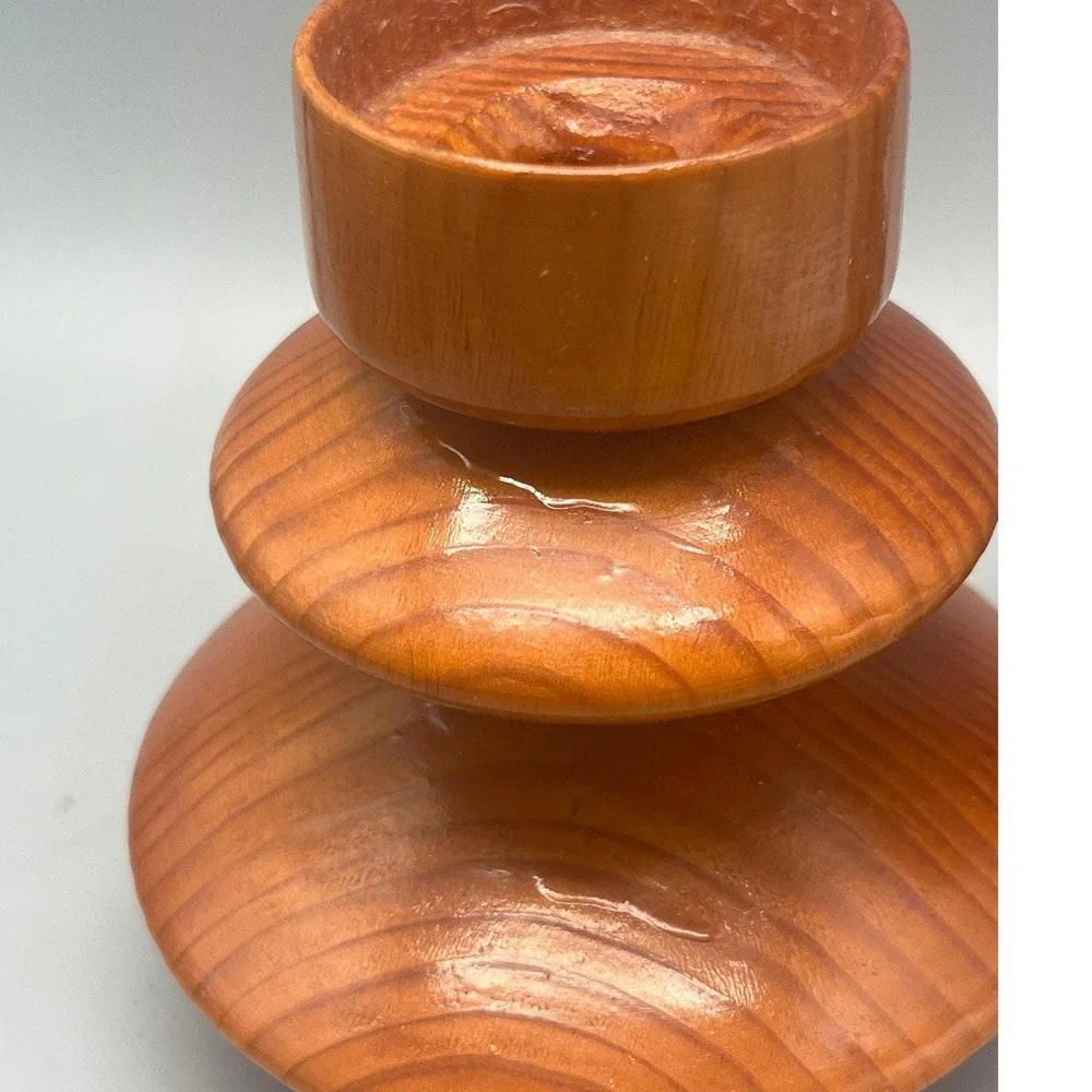 Vintage Mid Century Modern Wood Candlestick Holders set of‎ Three MCM Decor